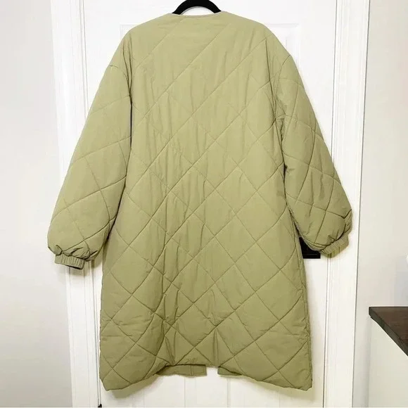 SAMSOE SAMSOE Nancy Quilted Collarless‎ Coat Covert Green Size XL - Picture 5 of 8